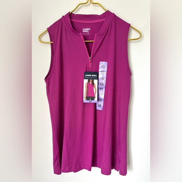 NWT Lands’ End Pink Purple Stripe Sleeveless Quarter Zip Activewear Top Women XS - Picture 3 of 7